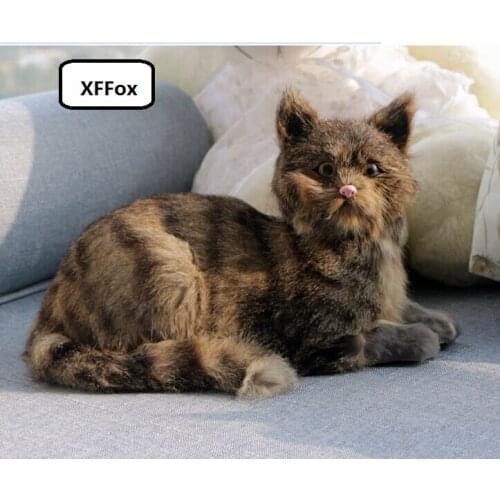 Big new real life lying cat model plastic&furs natural brown cat doll gift about 30x16x21cm xf1435