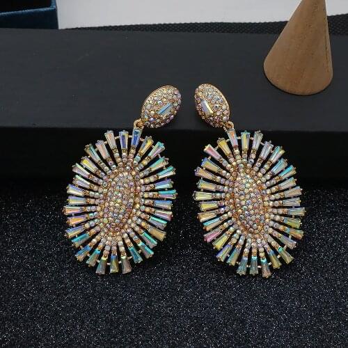 Big Earrings Luxury Crystal Earrings Wedding Jewelry Irregular Circle Stone Bohemia Earrings for Women Girls