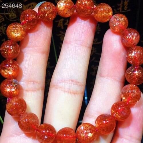 9.2mm Natural Gold Strawberry Quartz Orange Sunstone Clear Round Beads Bracelet Crystal Women Men AAAAAA