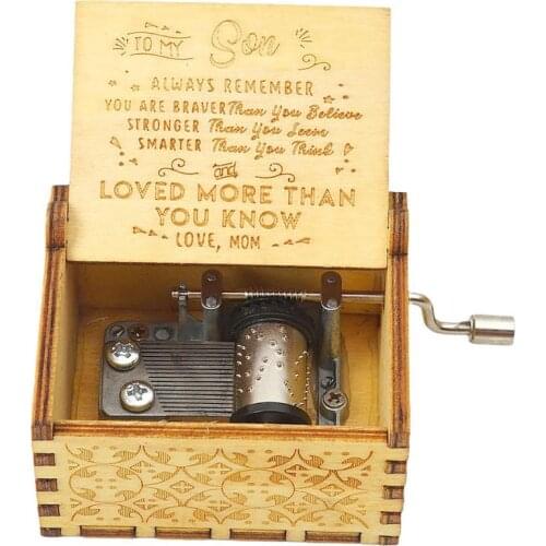 Wood Music Box for Son,Hand Cranked Laser Engraved Vintage Musical Boxes Case Gifts for Birthday/Christmas/Thanksgiving