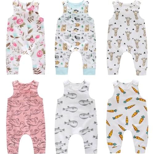 Baby Girl Romper Toddler Boys Cotton Jumpsuit Clothing Infants Summer Cartoon Playsuit Sleeveless Sunsuit Newborn Clothes Unisex