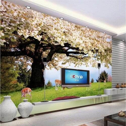 Beibehang Custom Photo Wallpaper 3D Stereo Mural Painting Modern Art White Cherry Tree Living Room Sofa Bed Bedroom