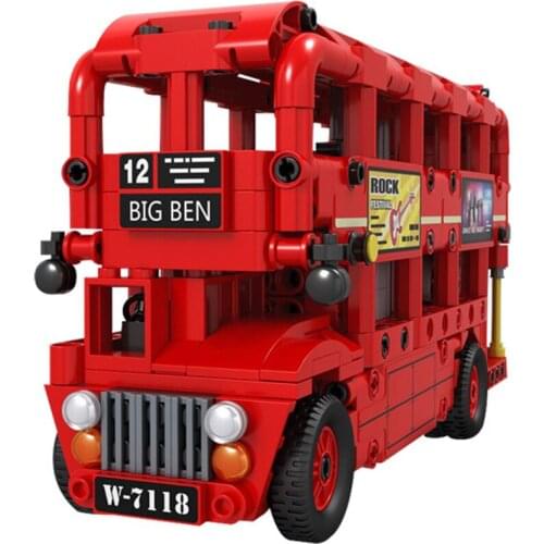MEOA 7118 City Series 487pcs Electric Universal Wheel Drive Double Decker Building Blocks Bricks Bus Model Educational Toys Gift