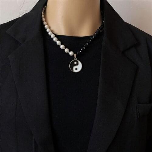 Blijery 2021 Trend Black White Imitation Pearl Choker Necklace for Women Men Punk Yinyang Pendant Collier Jewelry Accessorries
