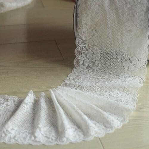 17cm wide 2 yds/lot, Ivory Handmade Hair Decoration Wide Elastic Stretch Lace Trim wedding dress skirt lace trim