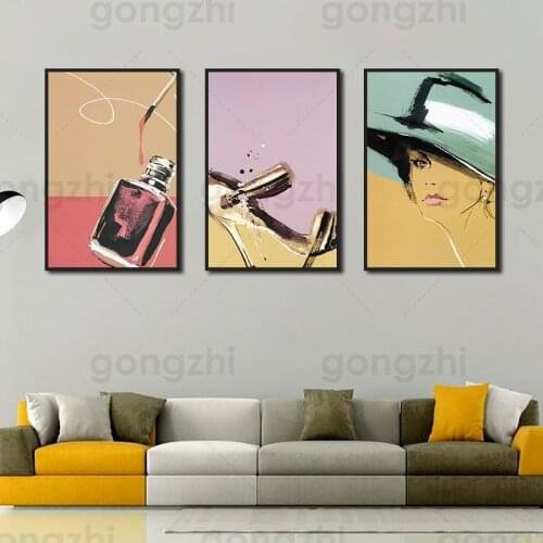 Nail Polish Lip Gloss Fashion Lady Abstract Canvas Painting Wall Pictures for Living Room and Bedroom Nordic Decoration Poster