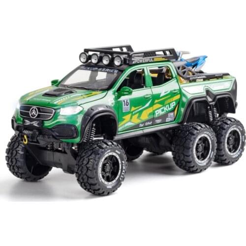 Hot 1:28 scale wheels diecast car benz X-CLASS 6X6 metal model with light sound monsters Pickup truck Yama yz450F pull back toy