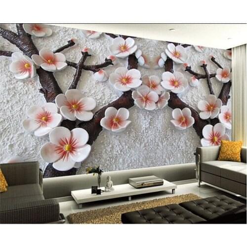 Custom wall mural Modern art painting high quality mural wallpaper 3d living room TV backdrop relief plum photo wall paper