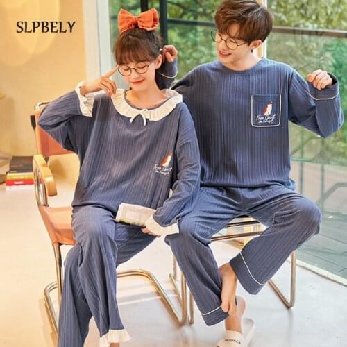 SLPBELY Couple Pajamas Homesuit Autumn Casual Lovely Lapel Men Women And Men Pyjamas Lover Homewear Mujer Pijama Home Clothing