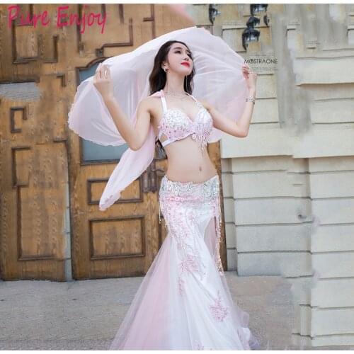 Profession Custom Made Childrens adult Belly Dance Set New luxury diamond Bra Long Skirt Silk sexy fishtail dress set Set