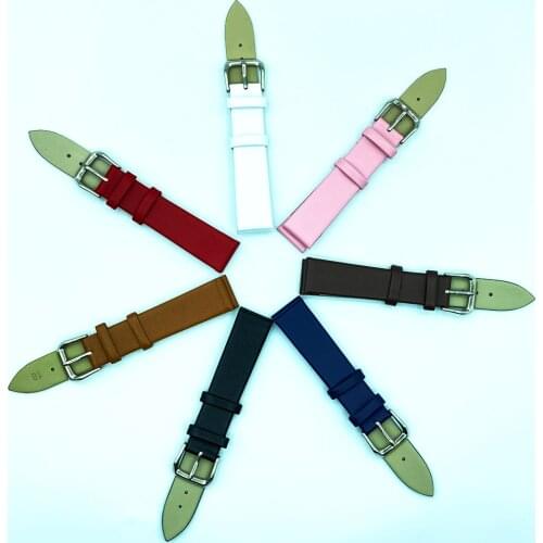 Genuine Leather Watch Band 12mm 14mm 16mm 18mm 20mm 22mm Thin Plain Men Lady Soft Watch Strap Bracelet Blue Pink Brown Black