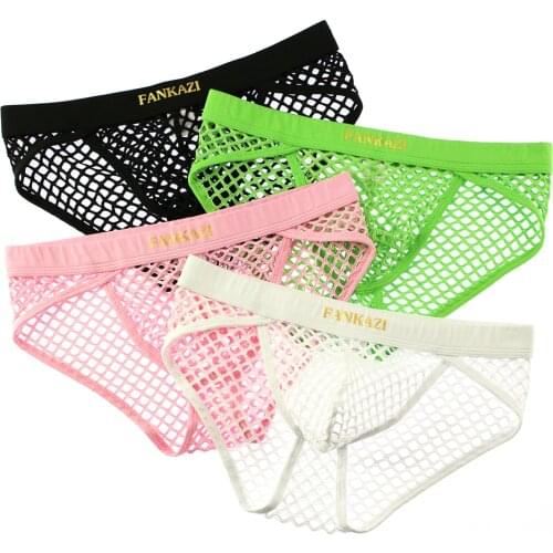 Sexy Gay Mesh Briefs Breathable Mens Underwear Sexy Fishnet Bikini Panty Fetish See Through Briefs ropa interior hombre 4PCS New
