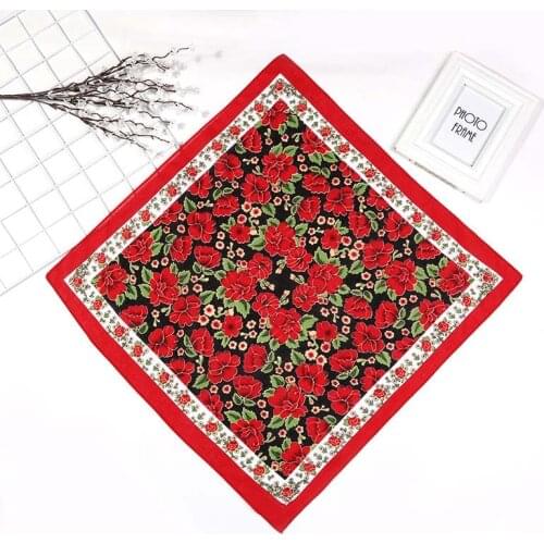 New Style Women Colorful Handkerchief Scarves Vintage Flower Hankies Womens Headband Bandanas Square Handkerchiefs Rose Flower