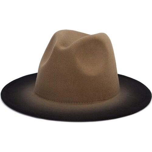 2021 Fedora Hat Women Wide Brim Gradient Color Designed Panama Vintage Jazz Cap Cowboy Cowgirl Hats For Women Sombreros De Mujer