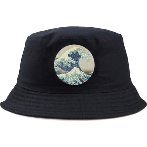 Panama Bucket Hat Men Women Waves Japan Cartoon Print summer Hat Hip Hop Fishing Fisherman Hat FOR BOY GIRLS