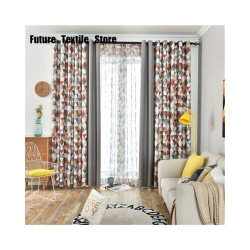Nordic Style Curtains for Living Room Bedroom Modern Color Triangle Imitation Linen Stitching Finished Product Customization
