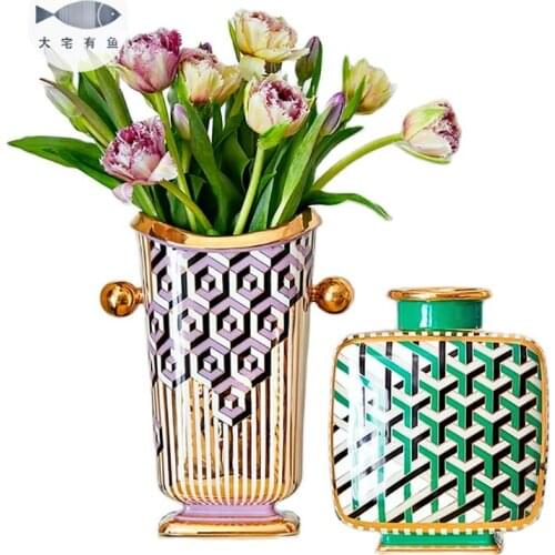Modern American Vase Luxury Designer Ceramic Vases Living Room Decoration Salon Nordic Artwork Big Flower Vase Home Decor Gift