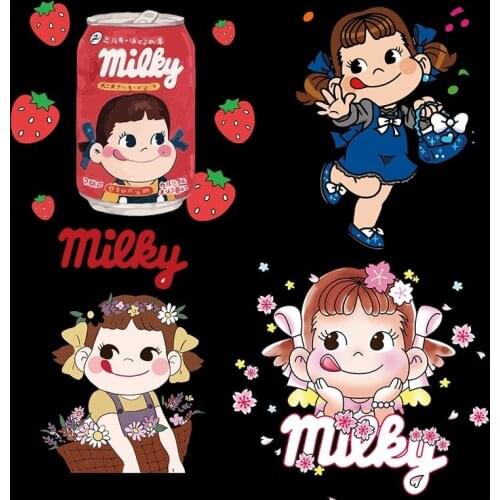 Lovely candy Girl Thermo Heat Transfer Iron on Patches for Clothing Stickers Baby Clothes Strawberry Girl Kids T-shirt Applique