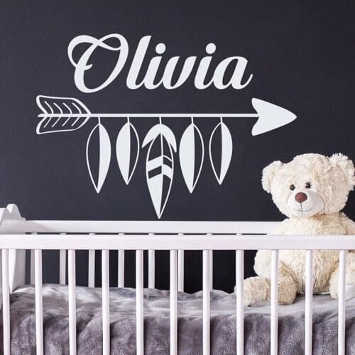 YOYOYU Arrow Leaf Art Vinyl Wall Sticker Kids Room Personalized Custom Name Decal Nursery Bedroom Home Decoration Poster ZX440