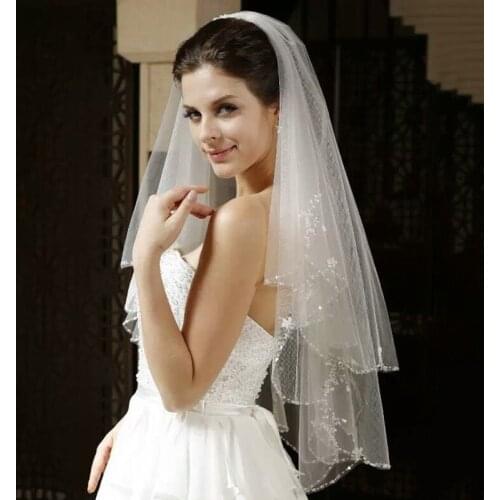 Vintage Wedding Veil with Crystal Edge Women Two Layers Bridal Veil With Combe Tulle Wedding Accessories 2019 New Arrival