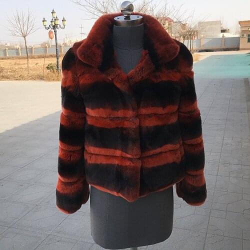 Winter Coat Women Rex Rabbit Fur Jacket Full Sleeves High Quality 2021 New Fashion Chinchilla Color