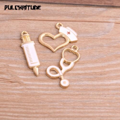 6pcs 3 Styles Medicine Charms Syringe Charms Pendants Jewelry Making Stethoscope Charms For DIY Handmade Craft