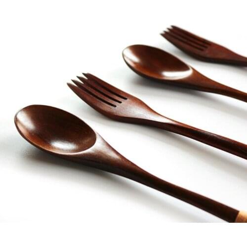 2pcs/set Portable Tableware Wooden Cutlery Sets With Useful Spoon Fork Travel Dinnerware Suit Kitchen Dessert Set Home Cocina
