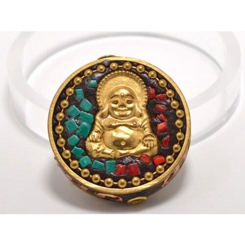 TZ102 Antique Nepal Handmade Buddha Tibetan Brass With Synthetic Coral And Turkey stone Bracelet DIY Bead For Necklace Making