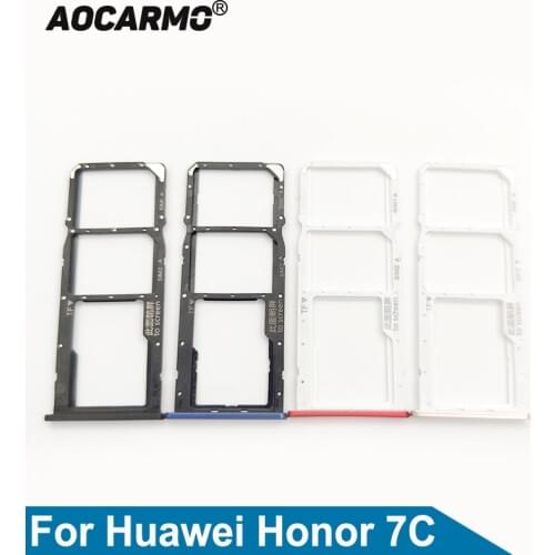 Aocarmo SD MicroSD Holder Nano Sim Card Tray Slot For Huawei Honor 7C Replacement Part