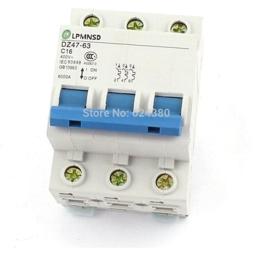 DIN Rail Mount Circuit Breaker 3 Three Poles 3P 16A 25A 32A 400V AC Mini Miniature Air Switch Overload Protector MCB DZ47-63 C16