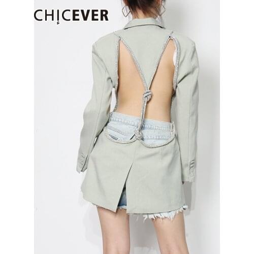 CHICEVER Backless High Street Blazer For Women Notched Long Sleeve Casual Minimalist Blazers Female Fashion New Clothing 2021