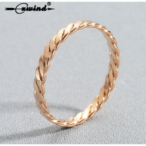Cxwind Endless Twisting Wave Rings for Women Engagement Knuckle Finger Ring Close Cross Jewelry Gift in Brass Gold Color Bijoux