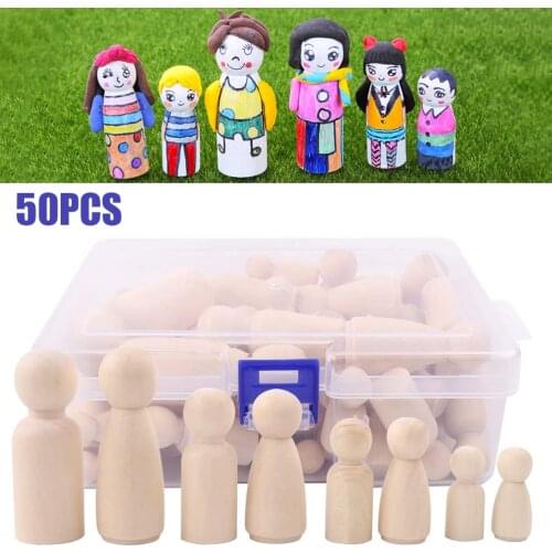 50Pcs Wooden Peg Dolls Unfinished People Wooden Decorative DIY Doll People Shapes for Kids Painting Craft Art Projects
