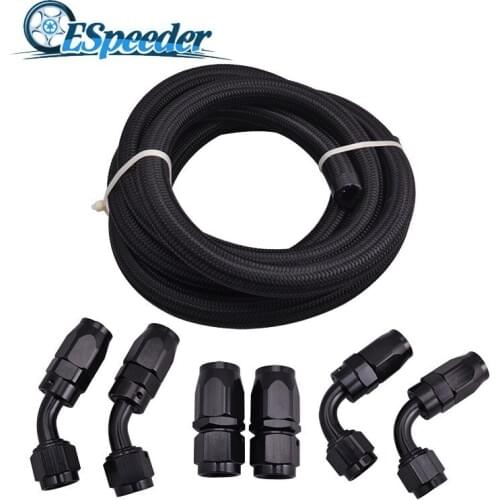 ESPEEDER Oil Fuel Hose Line Oil Cooler System Hose 3M Oil Cooler Kits With Straight 45Degree Elbow Hose Ends Adapters 10AN