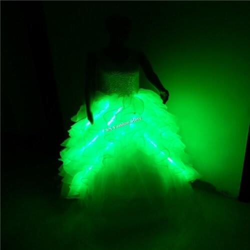 GG10 Colorful Ballroom singer dance LED light costumes wedding dress bar dj disco party stage model show bride evening clothing