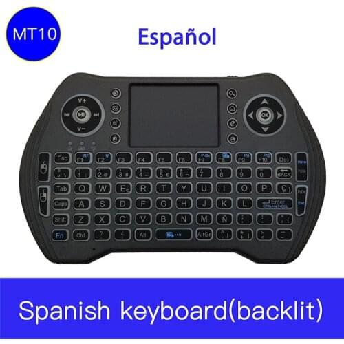 Spanish Backlit MT10 Keyboard 2.4GHZ Mini Wireless Bluetooth 3 Color Touchpad Support PC Pad Andriod TV Google PS3 HTPC 118A