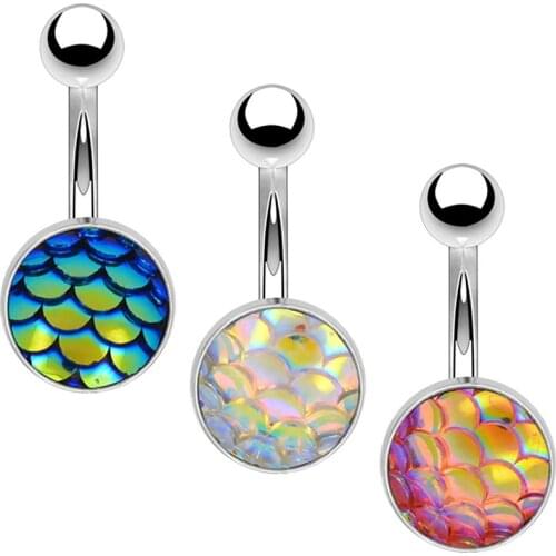 3PCS 14G Surgical Steel Belly Button Rings Fish Scale Navel Rings Belly Rings