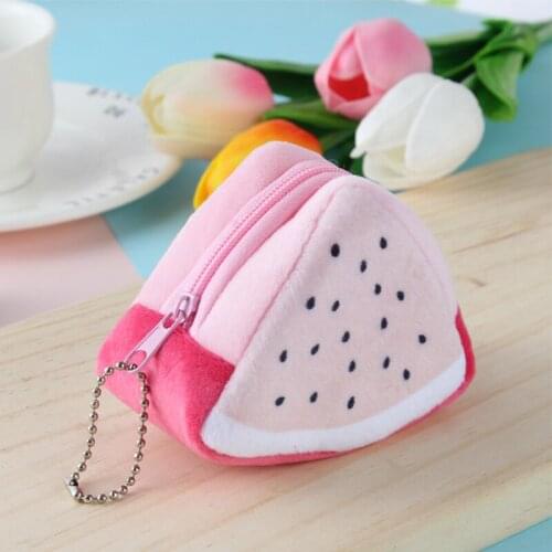 Creative plush triangle fruit coin purse coin bag key case pendant zipper girl coin purse USB cable earphone bag storage bag