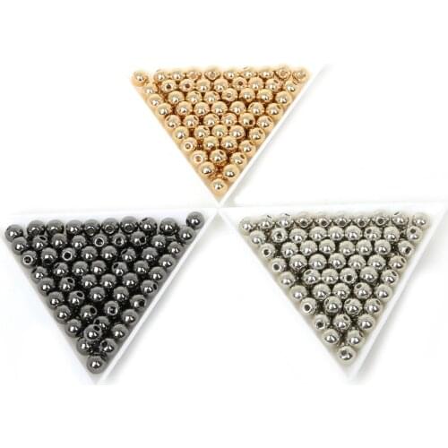 200Pcs 6mm Rhodium/Gold/Gunmetal Plated Acrylic Plastic CCB Round Loose Spacer Beads for DIY Necklace Bracelet Jewelry Findings