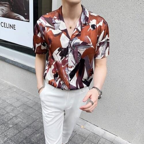 Summer Casual 2020 Slim Fit Dress Shirt Chemise Homme Streetwear Blusa Night Club Blouse Camisa Masculina Flores Print Shirt Men