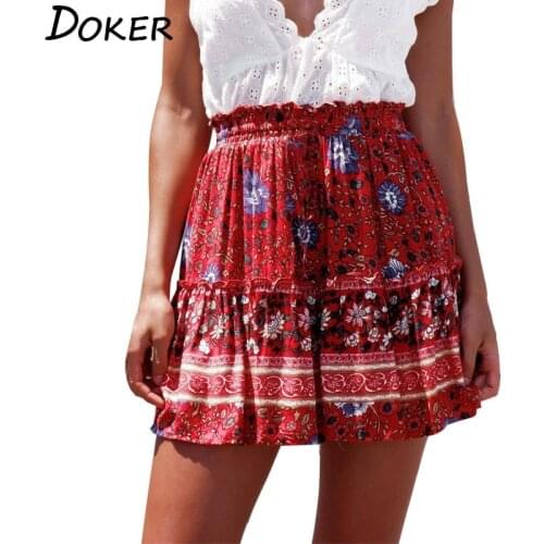 Womens Mini Skirts 2020 New Floral High Waist Frills Skirt For Women Young Girl Summer Fashion Boho Beach Sexy Short Skirt