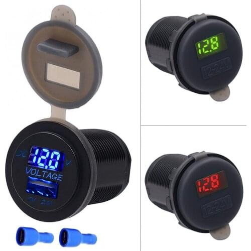 Motorcycle Chargers 3 Colors Motorcycle / Car Cigarette Lighter Charger Socket Charger + LED Digital Voltmeter Meter