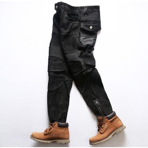 MKL650 Rock Can Roll Genuine Goat Leather Motorcycle Rider Pants Vintage Stylish Durable Suede Trousers