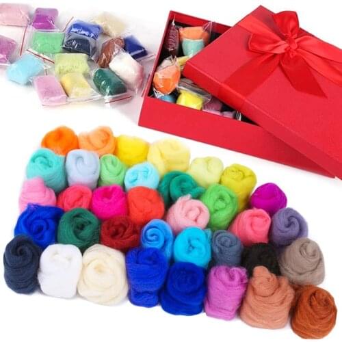 Nonvor36Colors Wool Felt Craft Kit Needle Felting Starter with Gift Box, Fibre Wool Yarn Roving for Craft Household Sewing Tools