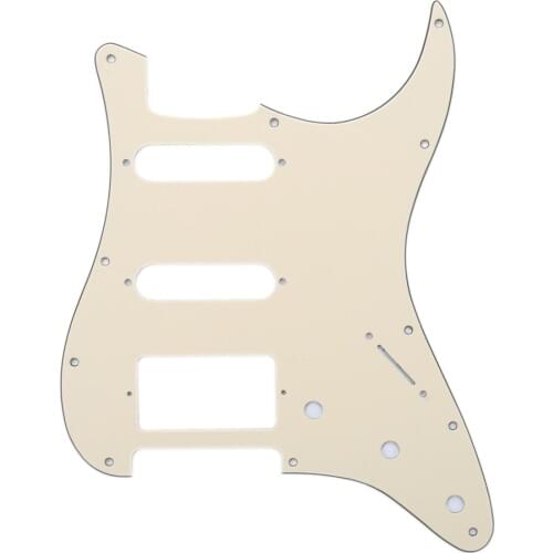 Musiclily HSS 11 Hole Guitar Strat Pickguard for Fender USA/Mexican Made Standard Stratocaster Modern Style, 3Ply Cream