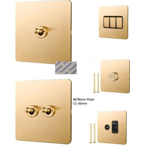 Solid Brushed Brass Panel Wall Toggle Switch Brass Knob 86MM Retro Vintage Phone Fan Internet TV SCREW