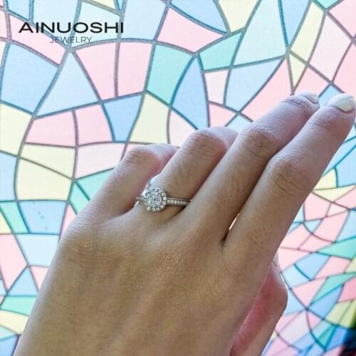 AINUOSHI 0.5 Carat D Color Moissanite Engagement Rings for Women 925 Sterling Silver Round Cut Halo Rings Exquisite Jewelry Gift