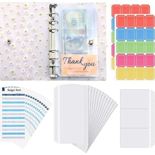 28 Pieces A6 PVC Binder Budget Envelopes System Wallet Organizer with Waterproof 6-Ring Binder Pockets Budget Sheets, Card Bag