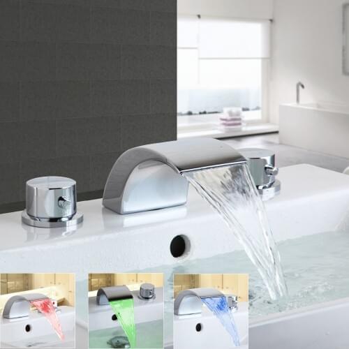 Single Hole Polished Chrome LED Basin Faucet Brass Bathroom Sink Mixed Tap Vessel Bathroom Faucet 3 Color Change