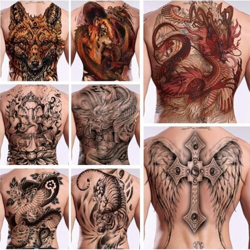 Hot Large size Tattoo Sticker Full Back GuanYu Dragon Waterproof Tattoo Muscle man Body Art Temporary Fake Tatoo